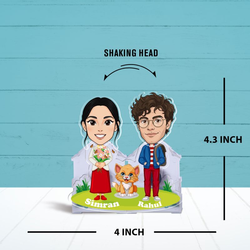 Personalized Couple Bobblehead Caricature Gift for Husband, Wife, Girlfriend, Boyfriend & Friends Solar Powered Moving Head Couple Gift for Birthday (Couple with Cute Pet)